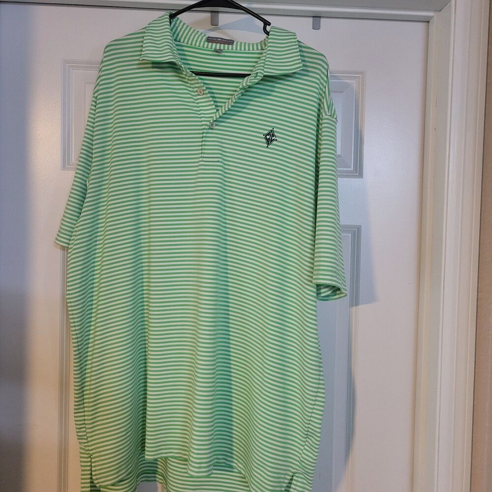 Peter Millar Summer Comfort Green White Horizontal Stripes Mens Polo Shirt XL